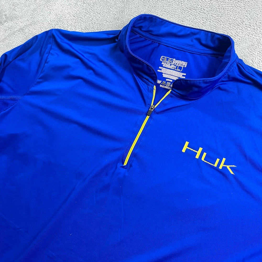 Huk Mens Performance Fishing Quarter Zip Long Sleeve Shirt Blue Large